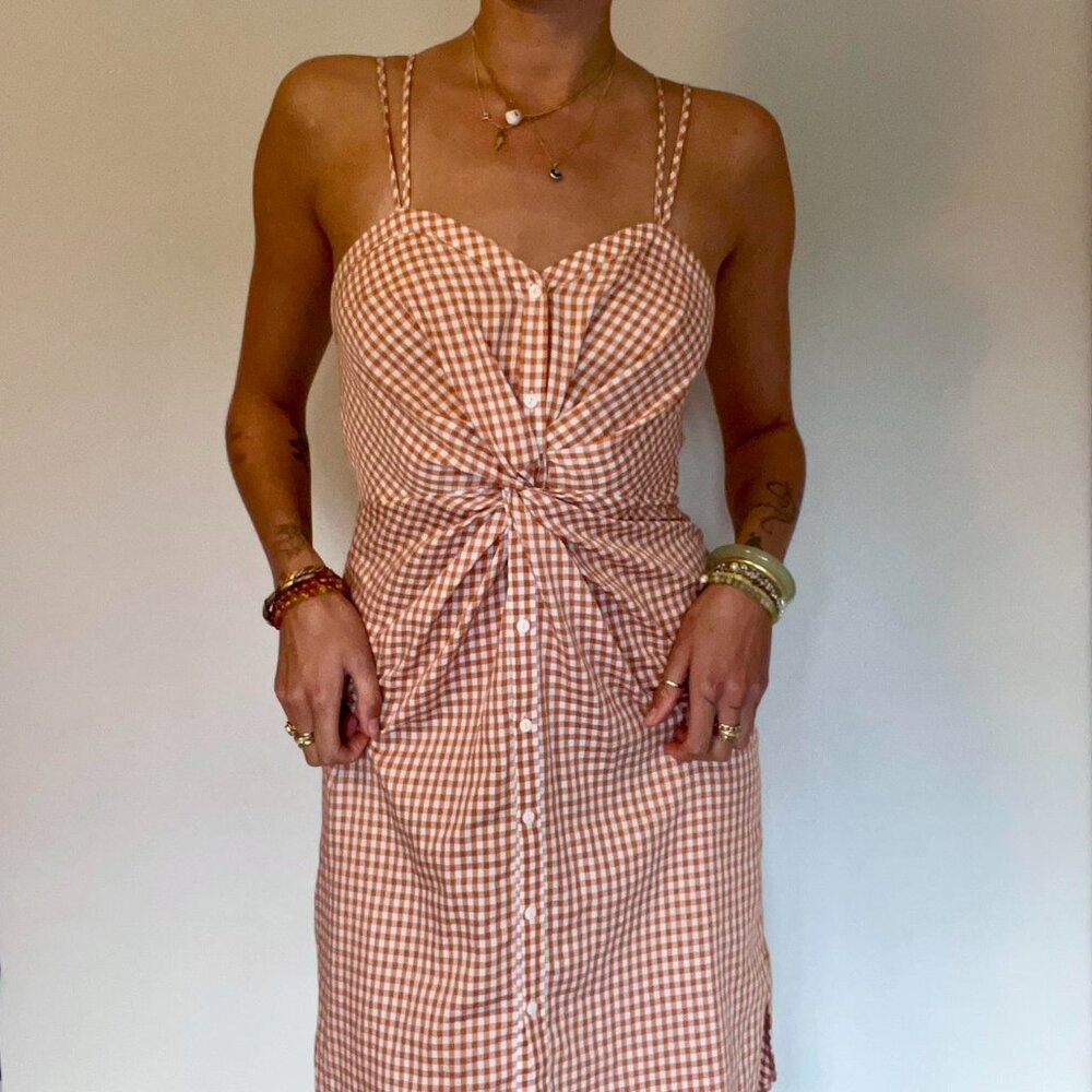 ZARA CHECKERED DRESS WITH KNOT DETAIL V NECK SIZE L NEW WITH TAGS - Picture 6 of 10
